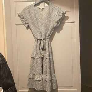 Monteau Los Angeles short sleeve floral tie belt dress size small